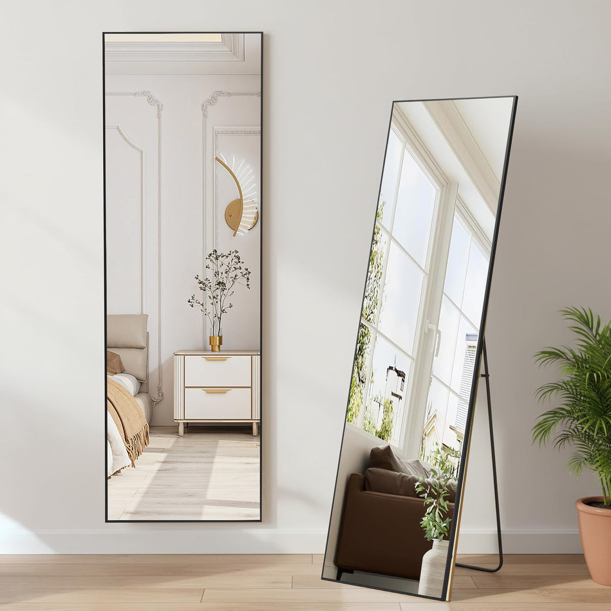 DUMOS 47"x14" Full Length Door Mirror, Full Body Mirror, Black
