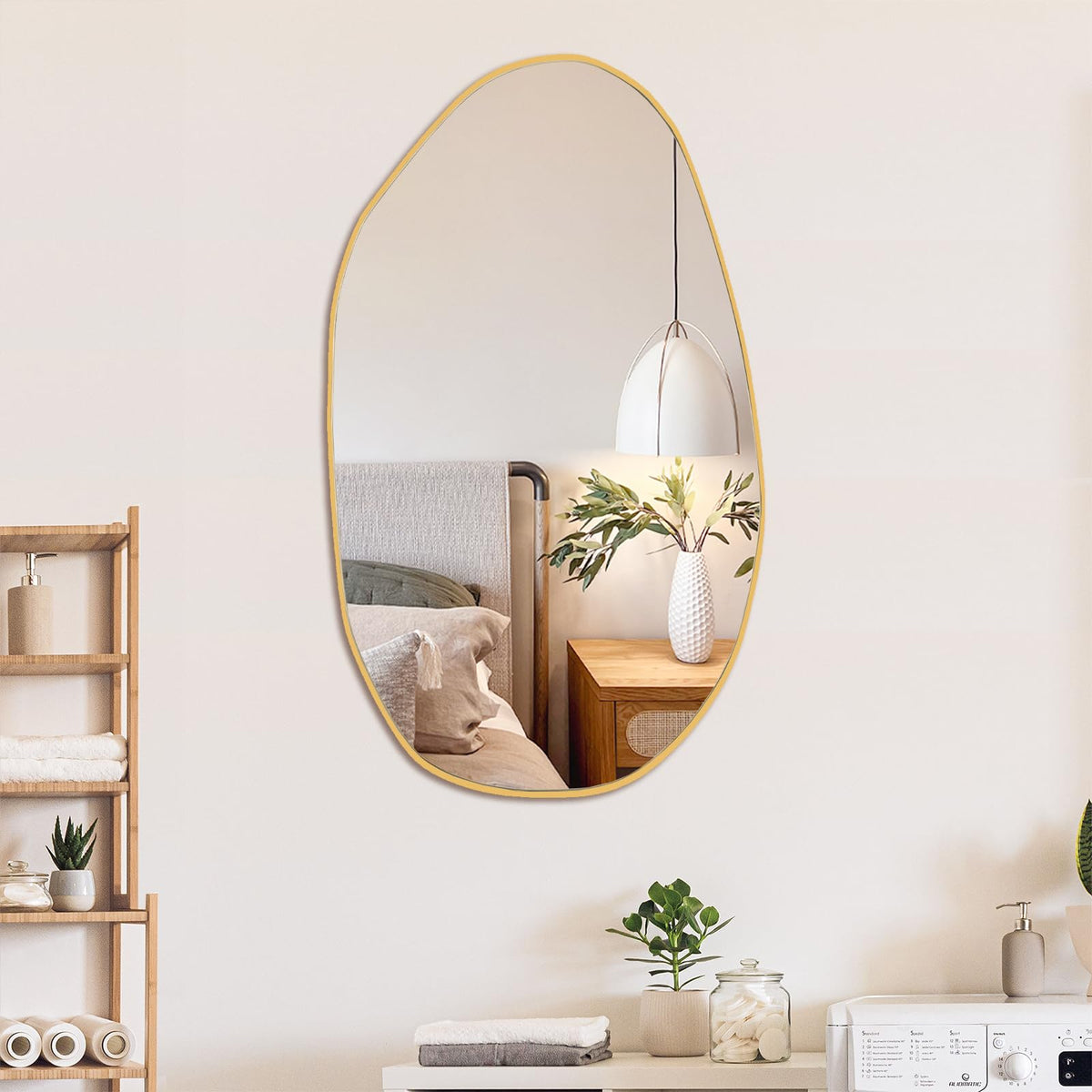 Irregular Asymmetrical Wall Mirror, 28" x 20" Gold Bathroom Mirror