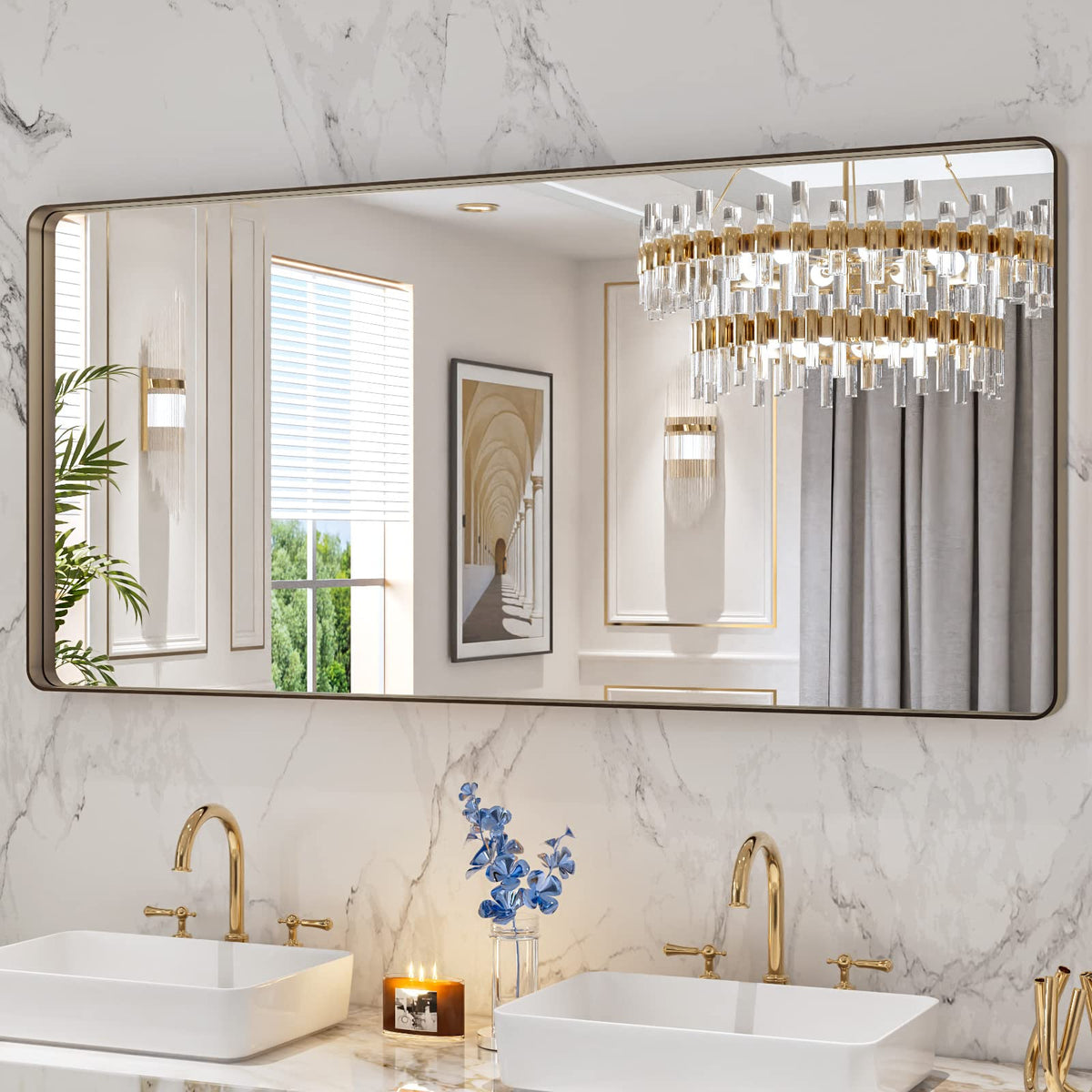 LOAAO 20X16 Inch Black Bathroom Mirror Metal Framed