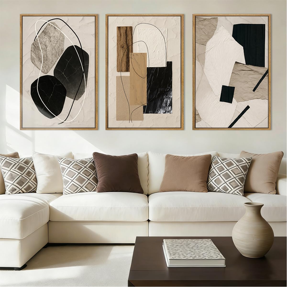 BINCUE Neutral Abstract Wall Art Beige Large Wall Decor Boho Mid Century Modern Artwork Art Print for Living Room Bedroom Office 24"x36" Set of 3 Gift
