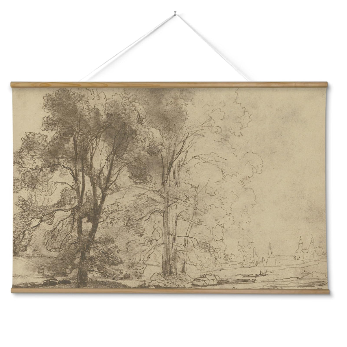 ARPEOTCY Extra Large Vintage Framed Wall Art, Fall Landscape Print, 36x54In