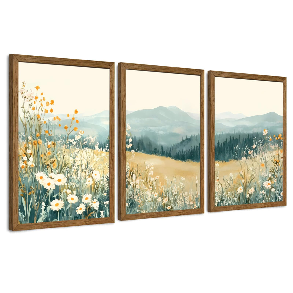 AVECCO 3 Piece Vintage Wildflower Botanical Framed Canvas Wall Art 12x16 in