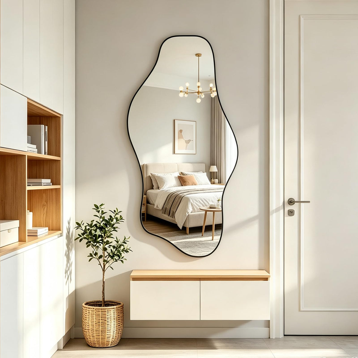 67"x31" Irregular Full Length Mirror, Abstract Frameless Mirror