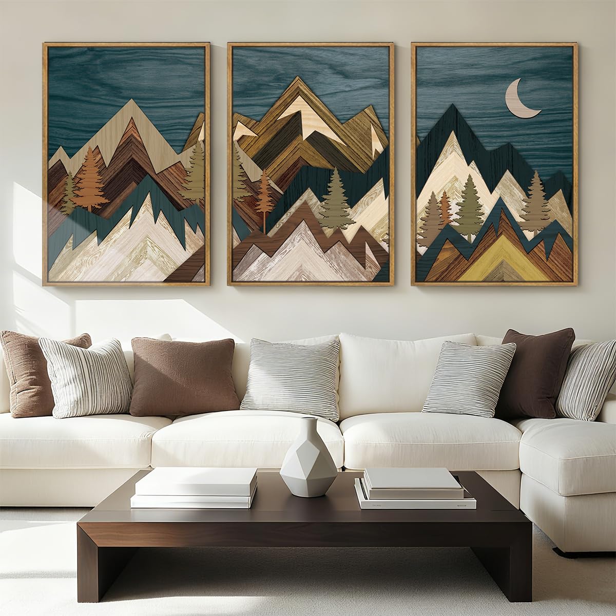 BINCUE Neutral Abstract Wall Art Beige Large Wall Decor Boho Mid Century Modern Artwork Art Print for Living Room Bedroom Office 24"x36" Set of 3 Gift
