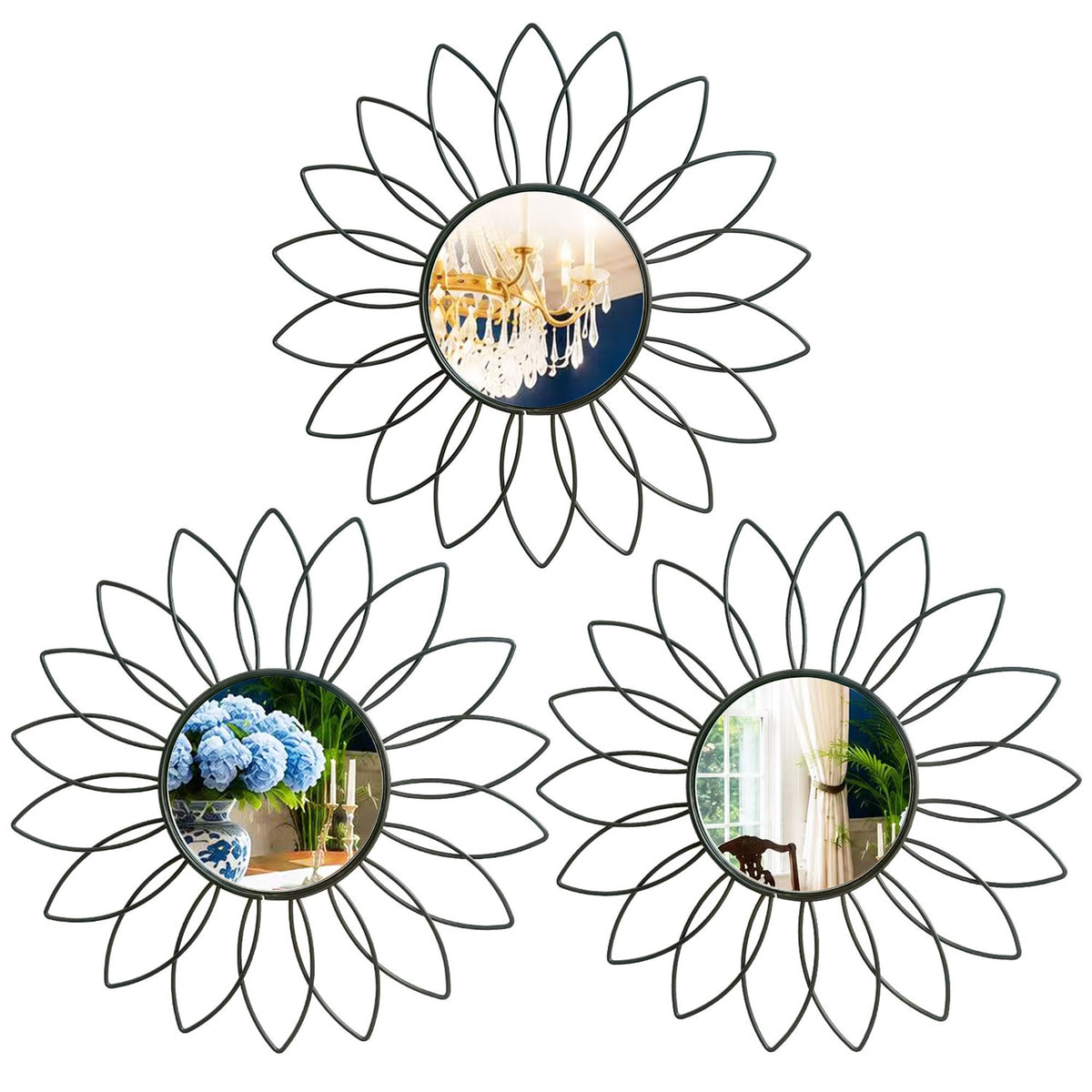 3 Pack Metal Mirrors for Wall Gold Sunburst Wall Mirror Home Decor Accent