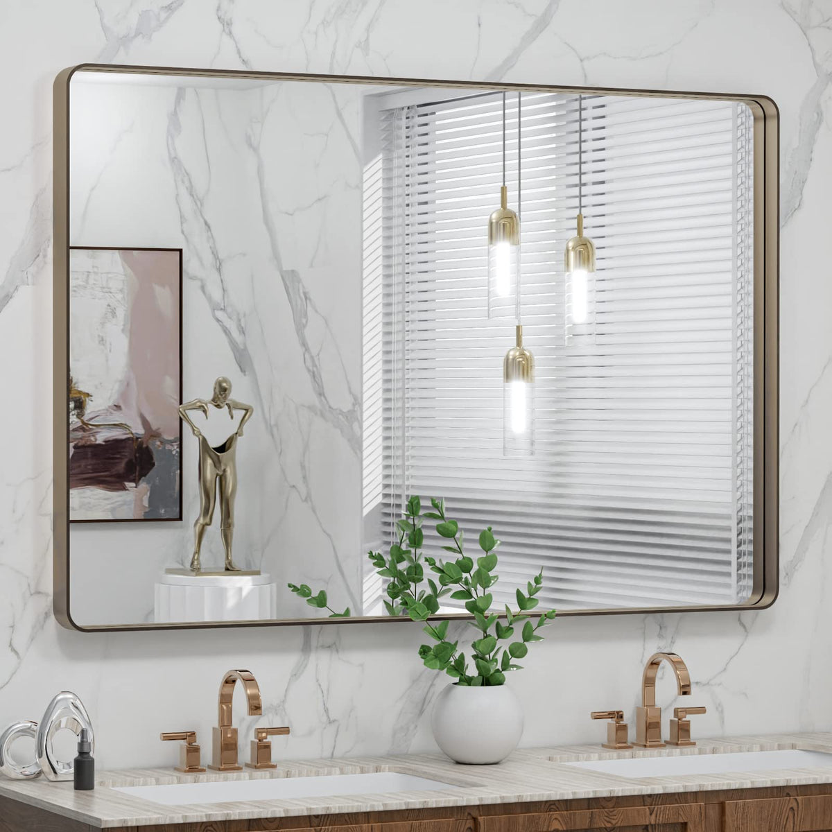 LOAAO 20X16 Inch Black Bathroom Mirror Metal Framed