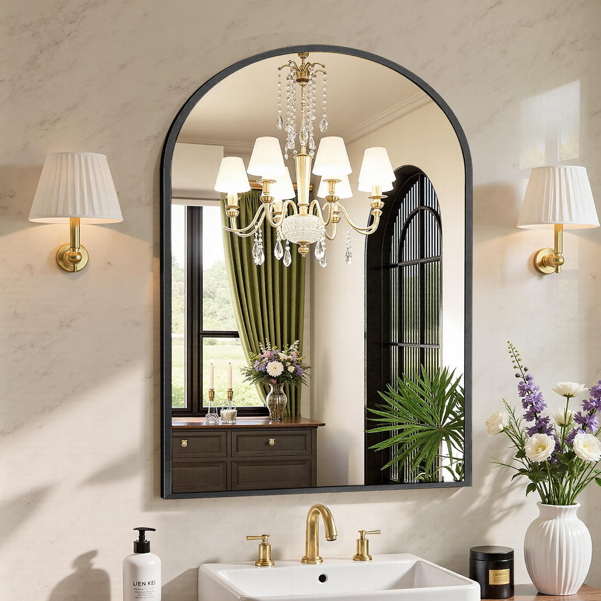 Sweetcrispy 26.5"x38" Arched Black Bathroom Mirrors for Wall, Bathroom Mirrors for Over Sink, Metal Framed with HD Shatter-Proof Glass for Entryway, Living Room, Bedroom, Home Decor