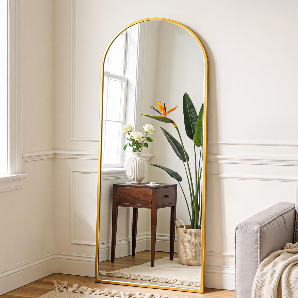OLIXIS 64"x21.5" Arched Full Length Mirror with Stand, Body Mirror