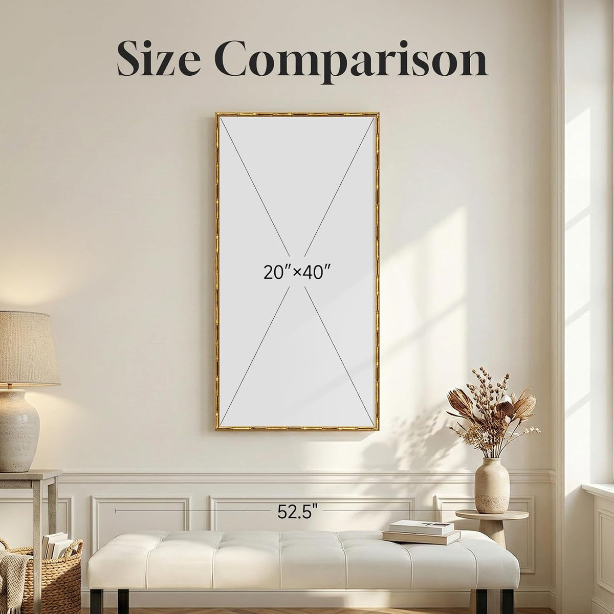 Vintage Gold Framed Chinoiserie Vertical Wall Art for Living Room, 20x40 In