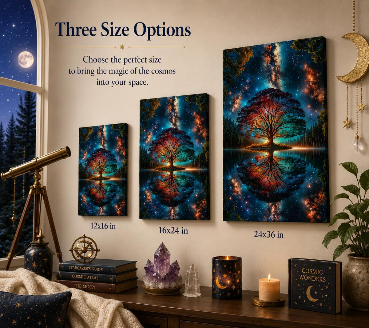 Tree of Life Canvas Wall Art Starry Sky Reflection Wall Decor Print 12x16in