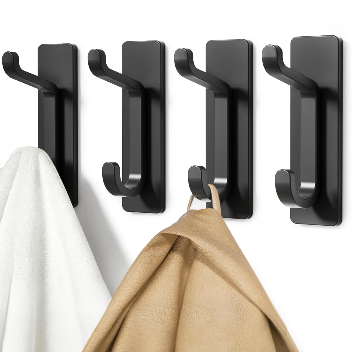 pickpiff 13LB Strong Stick-on Hooks for Coat & Towel, Black 6 Pack