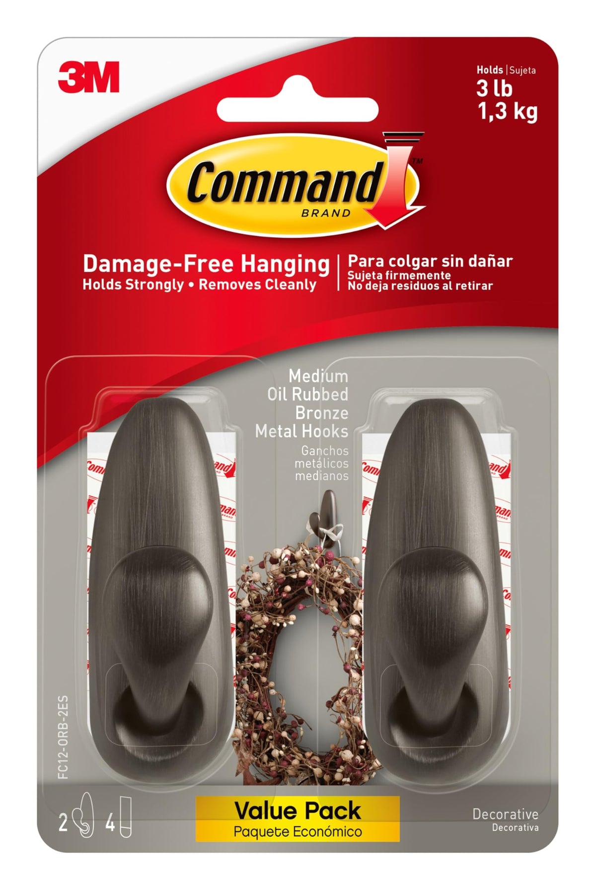 Command Forever Classic Large Metal Hooks, Damage Free Decorating, 2 Hooks