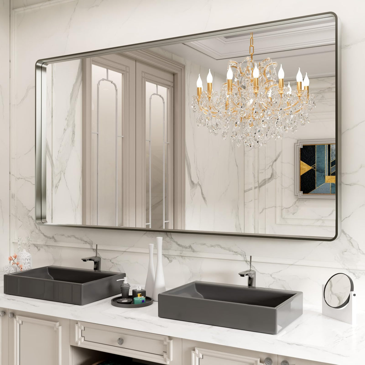 LOAAO 20X16 Inch Black Bathroom Mirror Metal Framed