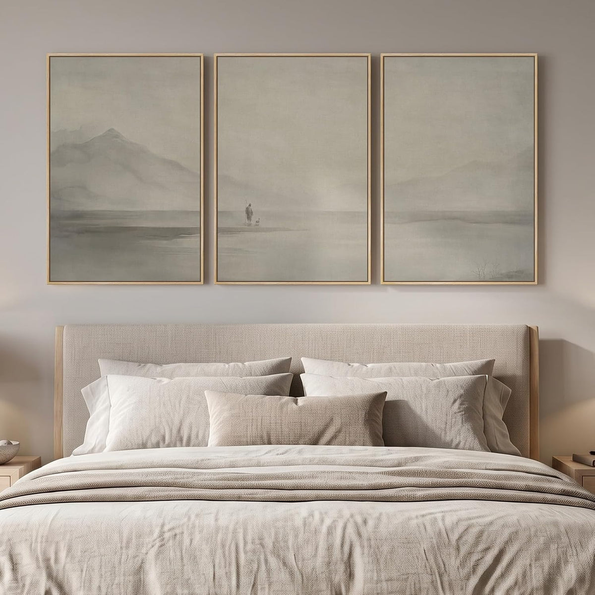 Framed Neutral Christian Jesus Canvas Wall Art for Living Room, 3 Piece