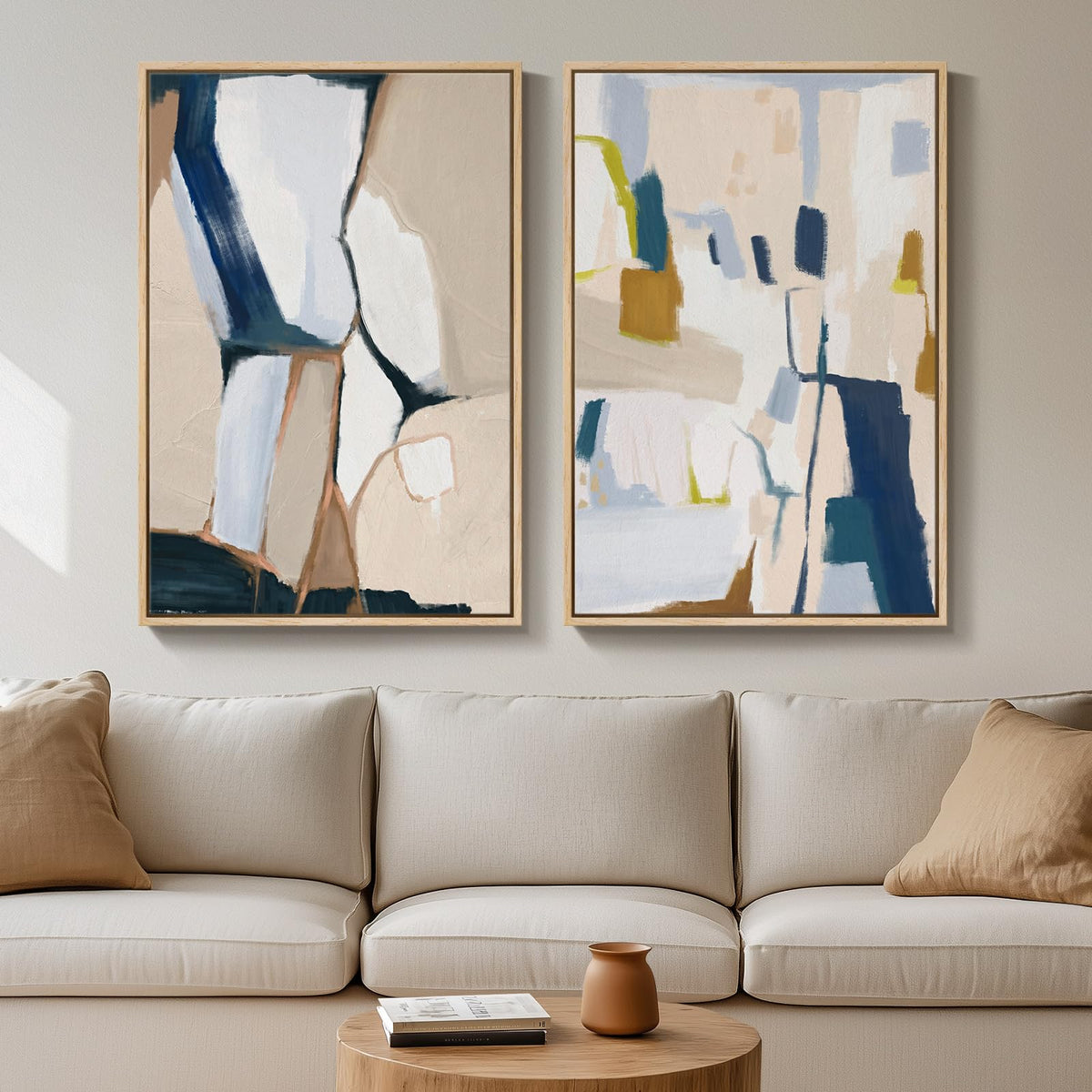 Large Framed Green Abstract Wall Art for Living Room Set of 2, 24x36 In