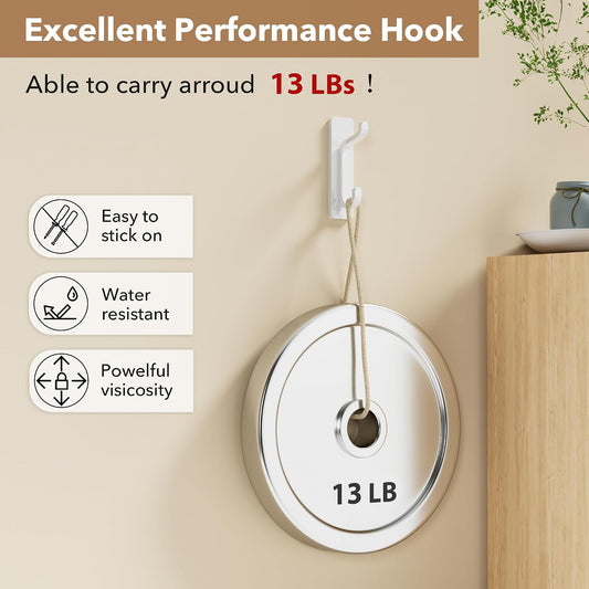 pickpiff 13LB Strong Stick-on Hooks for Coat & Towel, White 4 Pack