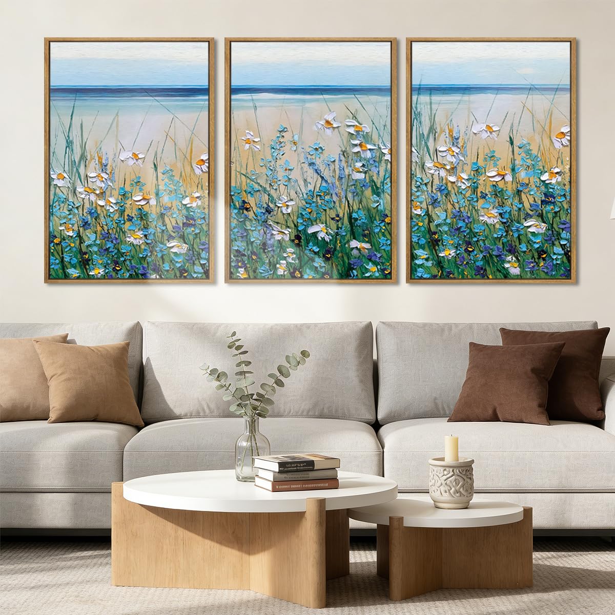 BINCUE Neutral Abstract Wall Art Beige Large Wall Decor Boho Mid Century Modern Artwork Art Print for Living Room Bedroom Office 24"x36" Set of 3 Gift
