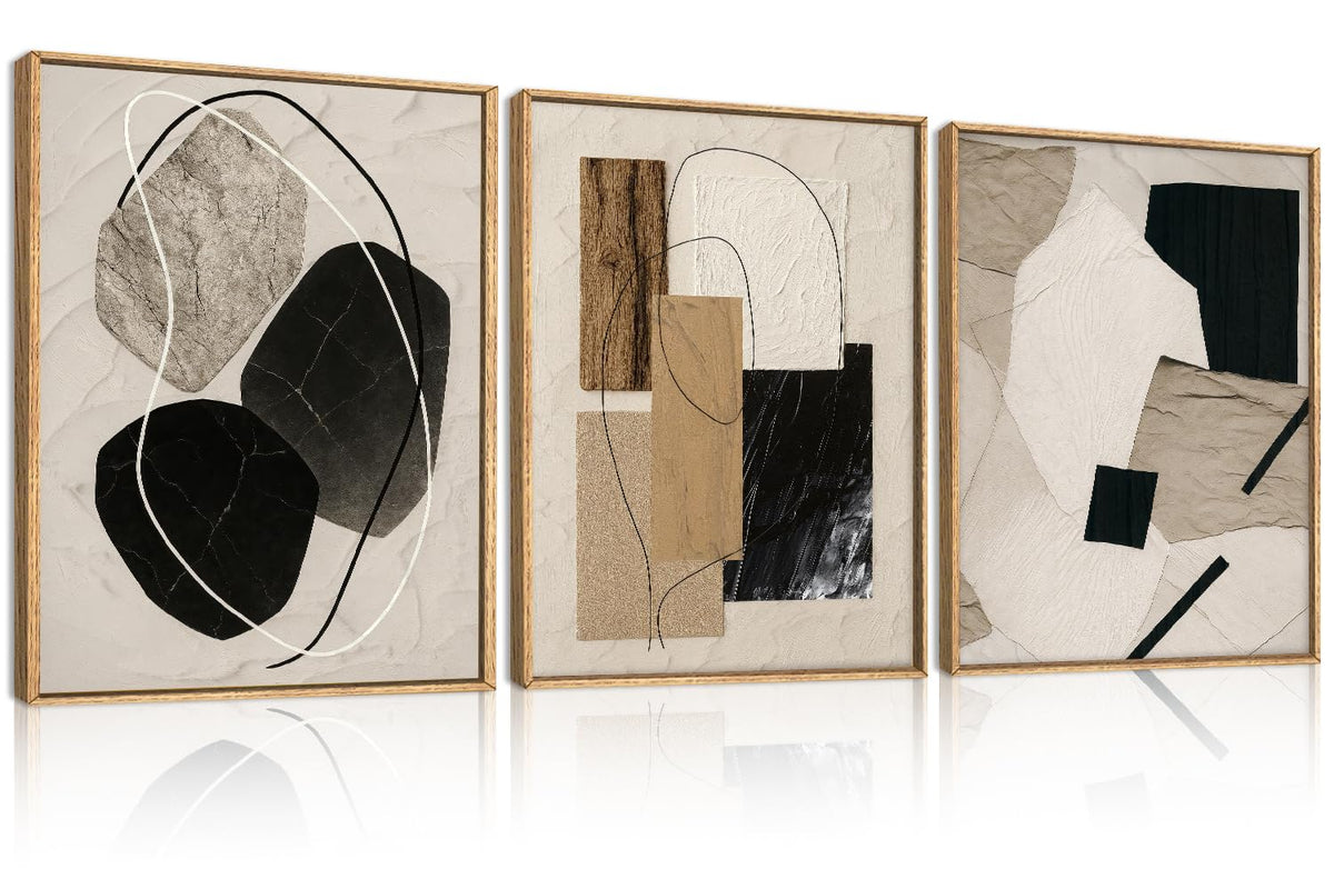 BINCUE Neutral Abstract Wall Art Beige Large Wall Decor Boho Mid Century Modern Artwork Art Print for Living Room Bedroom Office 24"x36" Set of 3 Gift