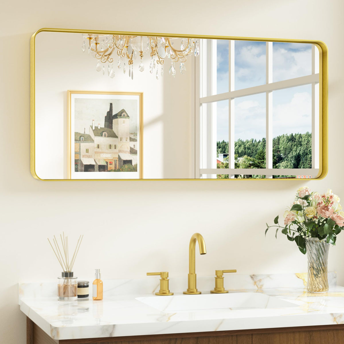 Keonjinn 20 x 30 Inch Brushed Nickel Bathroom Mirrors for Over Sink