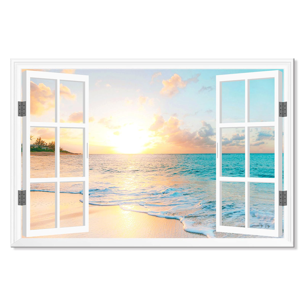 Goldfoilart Ocean Beach Sunset Canvas Wall Art for Bedroom Seascape Paintings Coastal Picture Framed Artwork for Bathroom Living Room Office Wall Decor 20" x 40"