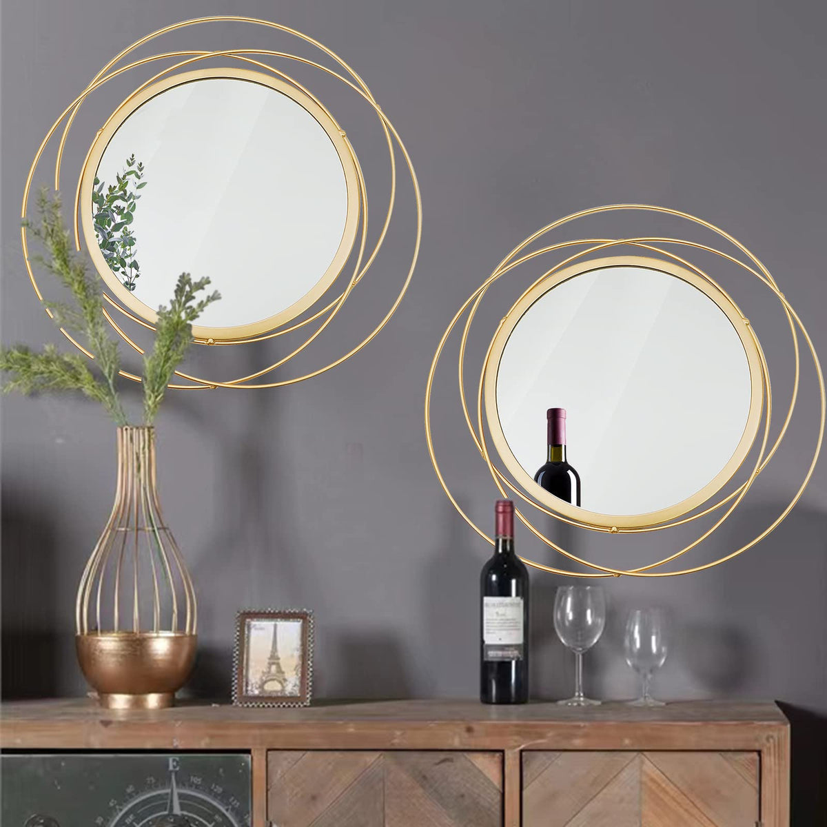 3 Set Sunburst Round Mirrors for Wall Decor Bedroom Bathroom