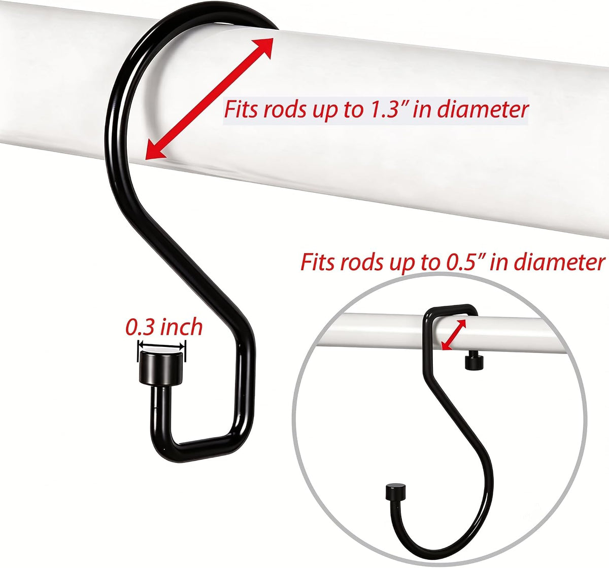 12Pcs S Hooks for Hanging, 4 inch Heavy Duty Large S Hooks, Reversible Black Metal S Shaped Hooks for Kitchen, Bathroom, Garden, Indoor, Outdoor