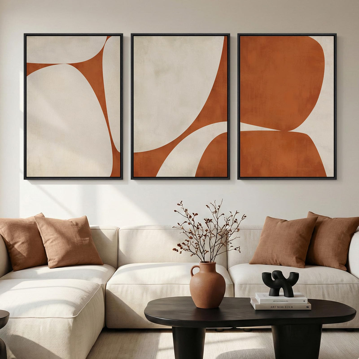 Framed Modern Rustic Neutral Abstract Wall Art, 3 Piece Set, Each 16x24 In