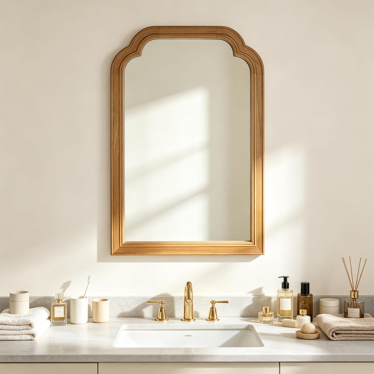 Irregular Asymmetrical Wall Mirror, 28" x 20" Gold Bathroom Mirror