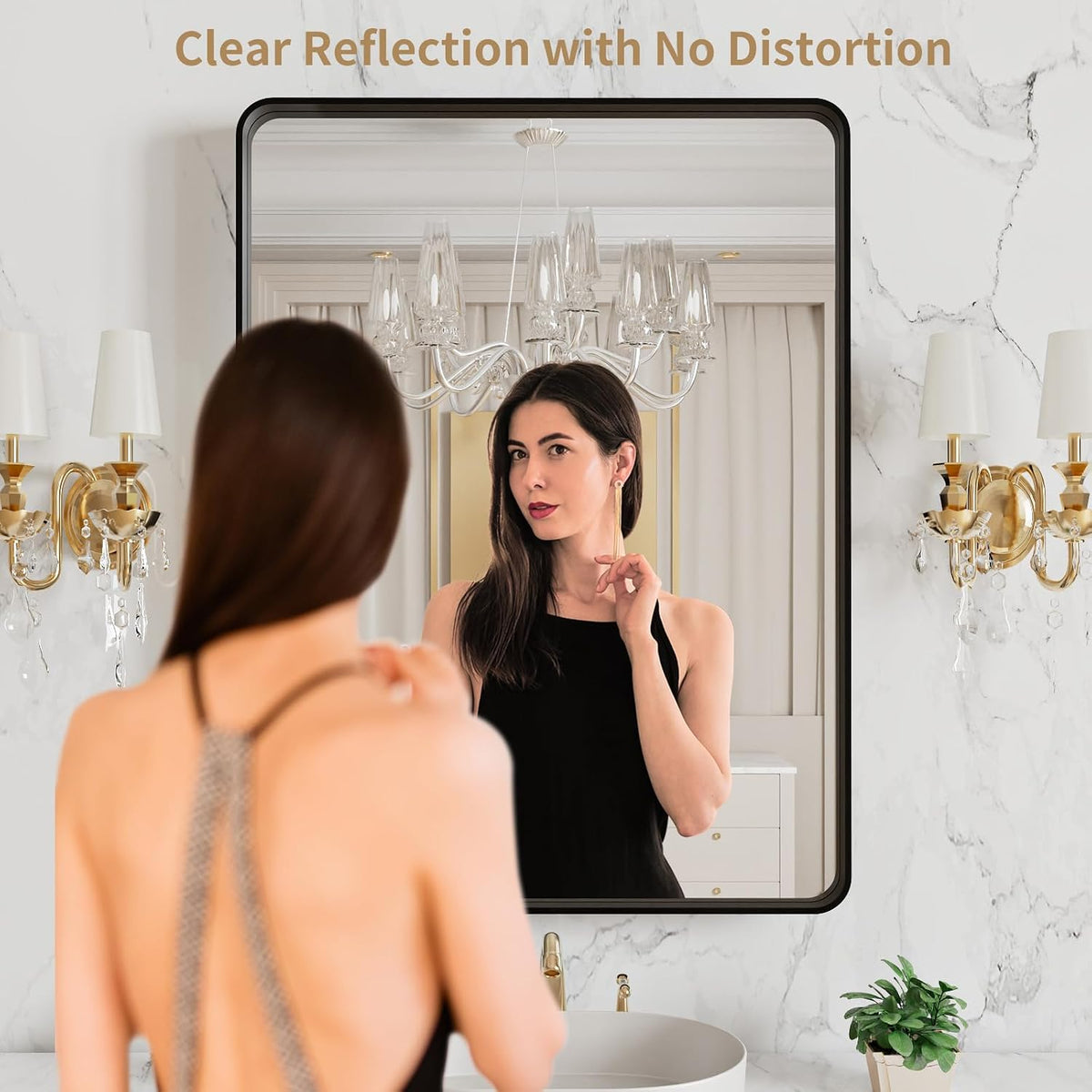 LOAAO 20X16 Inch Black Bathroom Mirror Metal Framed