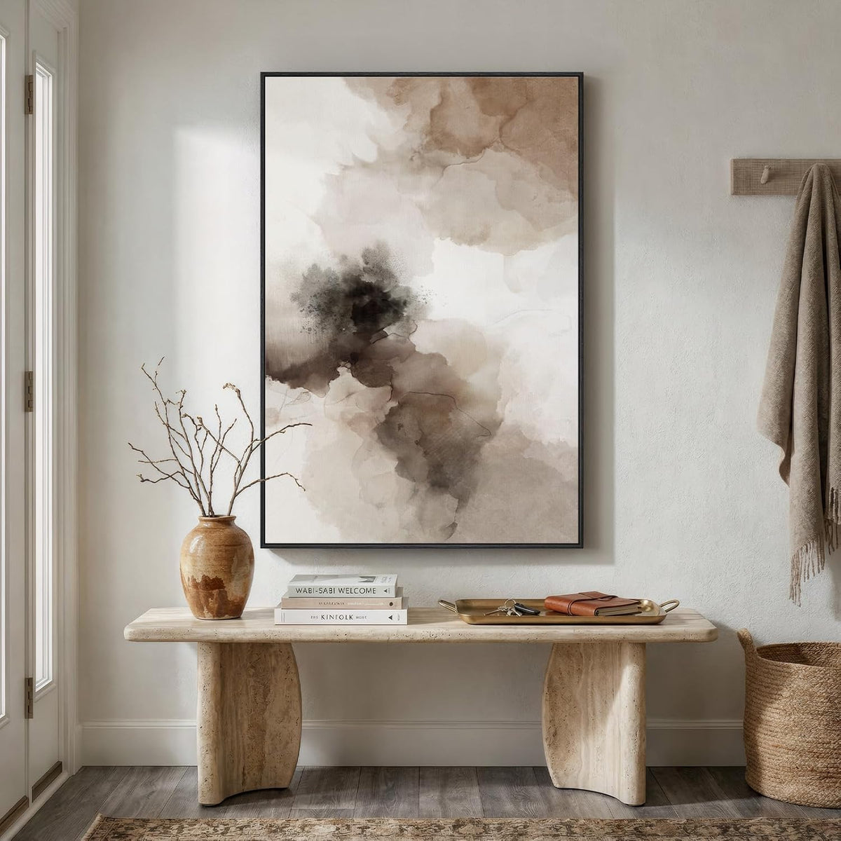 Extra Large Framed Brown Beige Abstract Wall Art for Living Room, 40x60 In