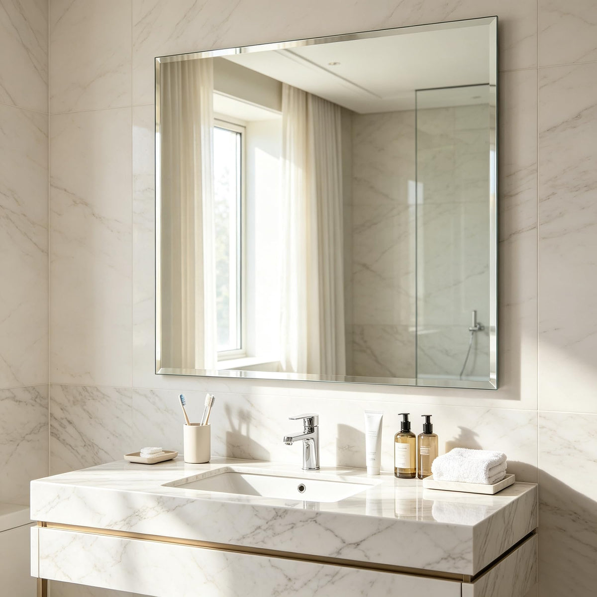 Frameless Full Length Mirror for Wall, 48x12 Inch Bathroom Vanity Mirror