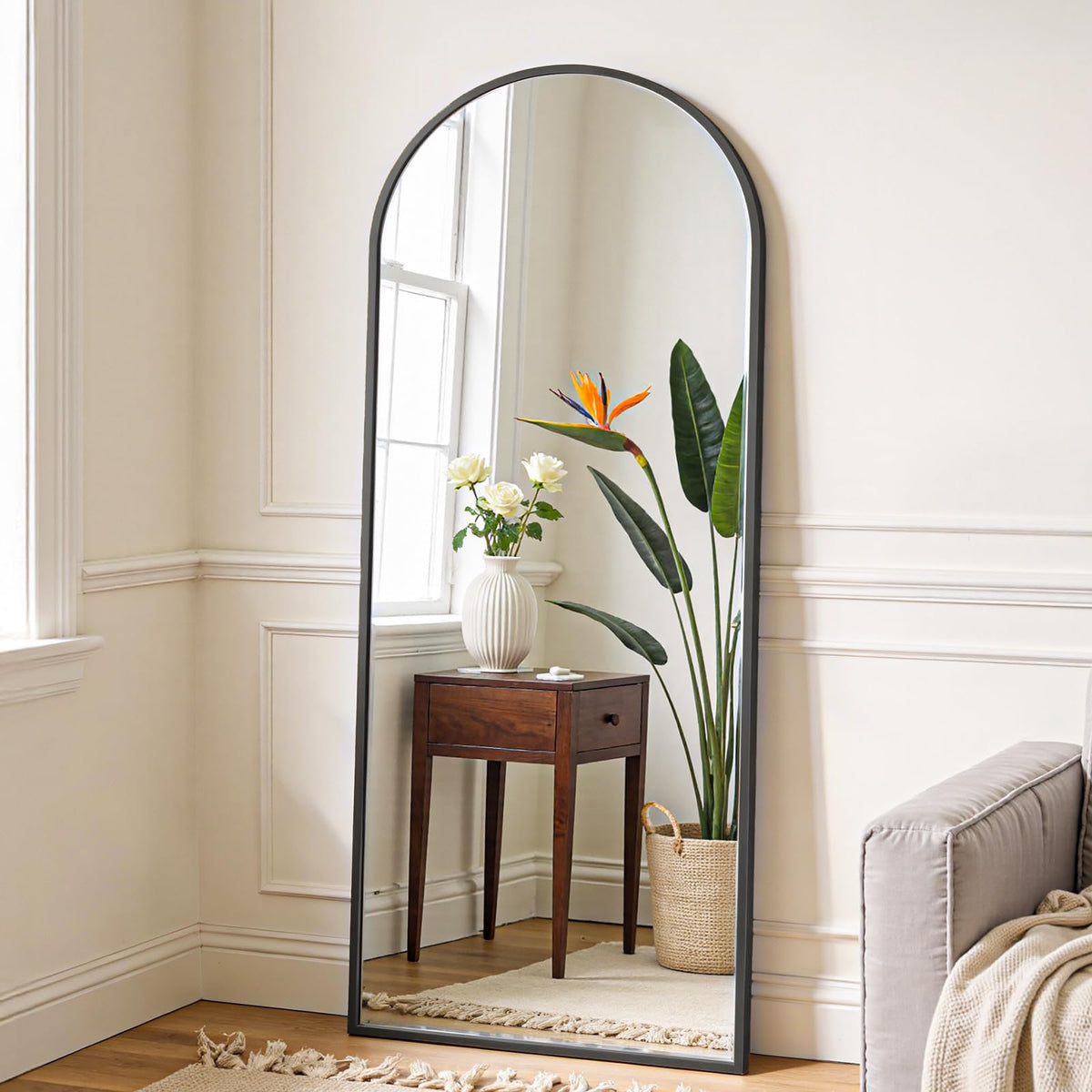 OLIXIS 64"x21.5" Arched Full Length Mirror with Stand, Body Mirror