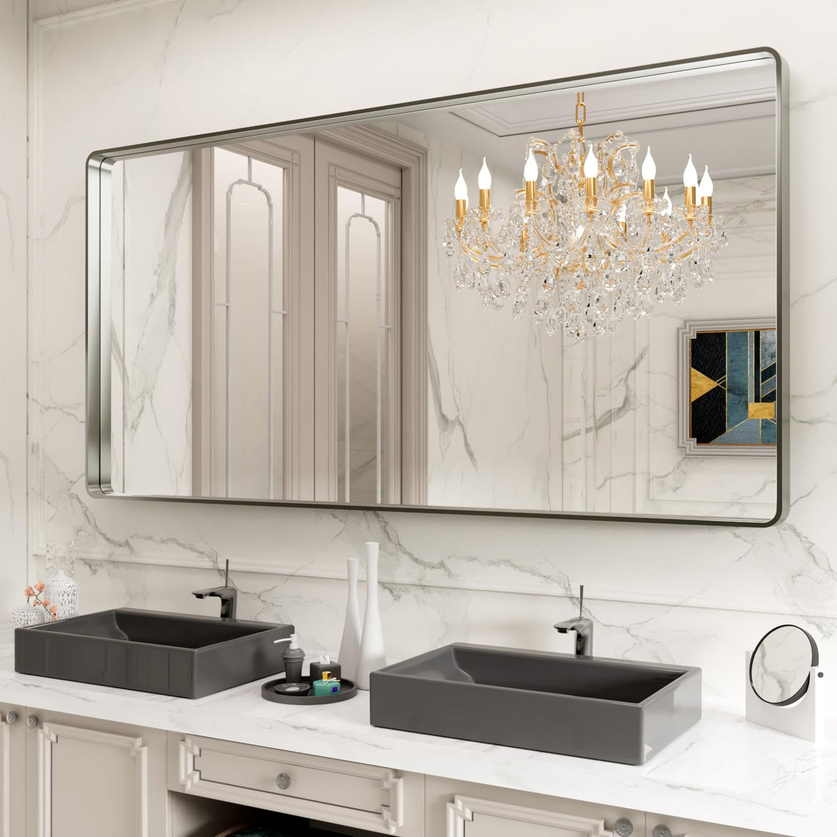 LOAAO 20X16 Inch Black Bathroom Mirror Metal Framed