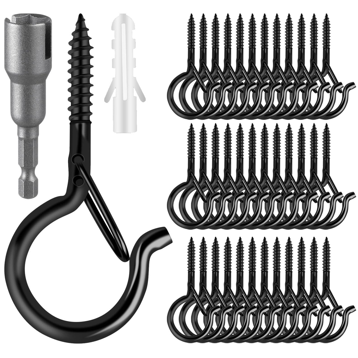 FSAH 36 PCS Q-Hanger Hooks with Safety Buckle, Windproof Screw Hooks