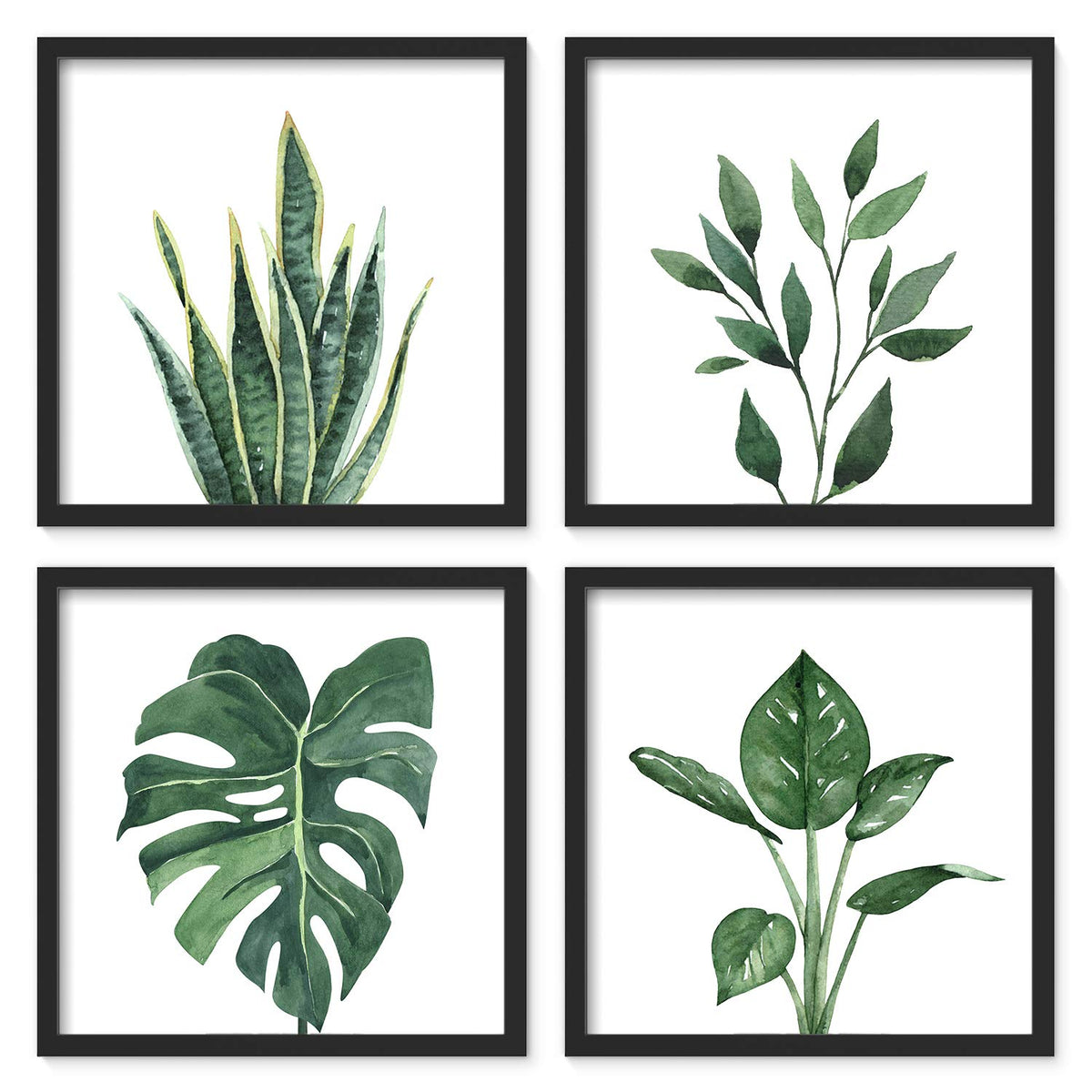 ArtbyHannah Framed Bathroom Wall Art Decor, 10x10 Botanical Artwork Walnut