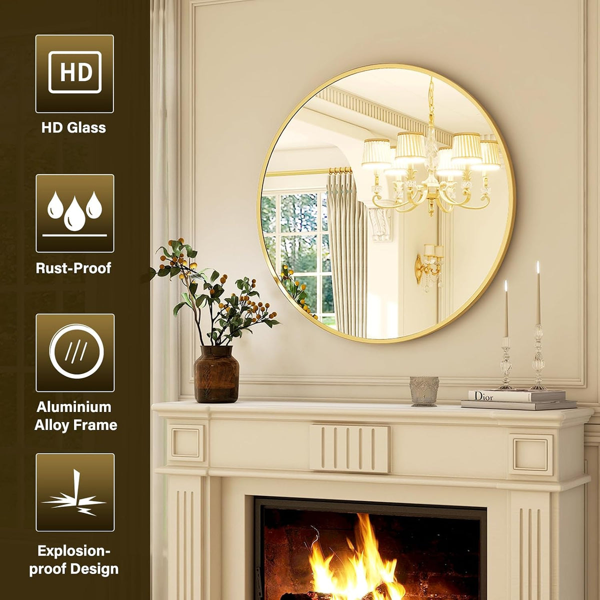 XRAMFY 30 Inch Round Mirror-Gold Circle Mirrors for Bathroom, Entryway