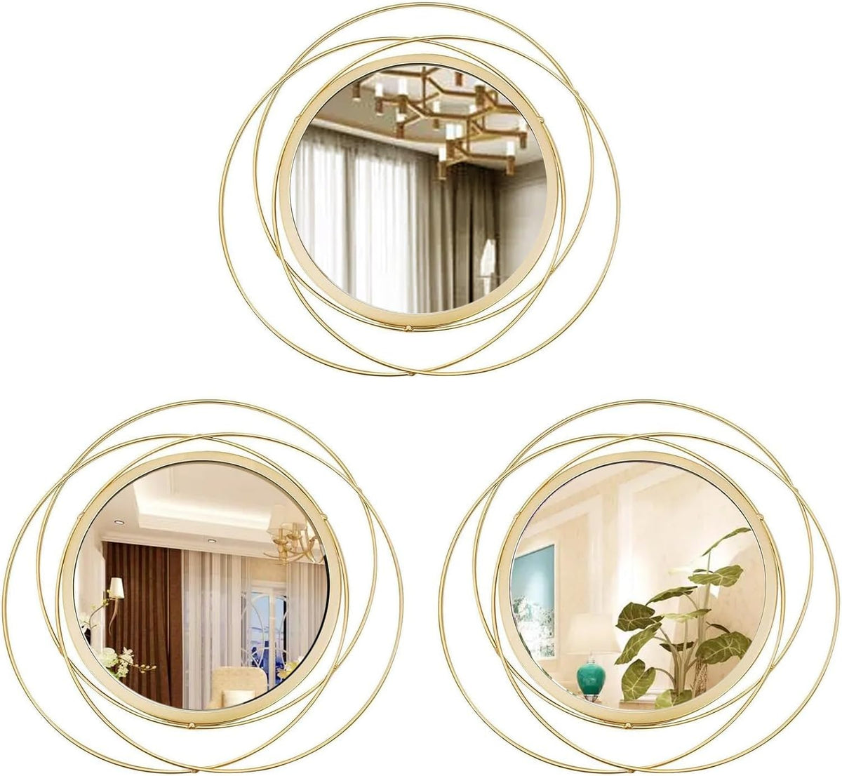 3 Set Sunburst Round Mirrors for Wall Decor Bedroom Bathroom
