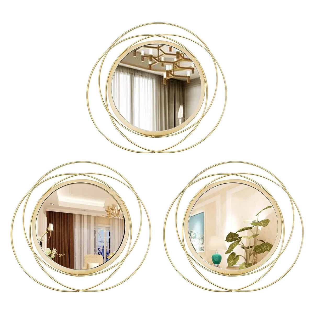 3 Set Sunburst Round Mirrors for Wall Decor Bedroom Bathroom