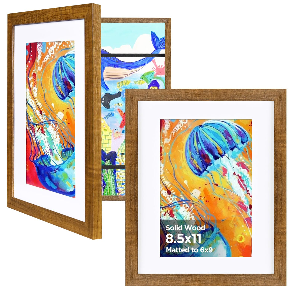 KINLINK 9x12 Kids Art Frame, Natural Artwork Frames 2 Pack