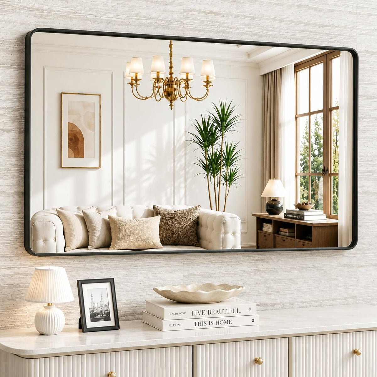 JISOSO 22x30 Inch Black Bathroom Mirror Metal Framed