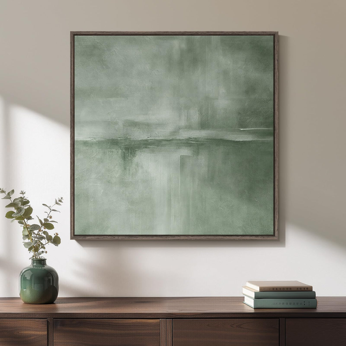 Framed Neutral Brown Abstract Canvas Wall Art for Living Room, 30x30 In
