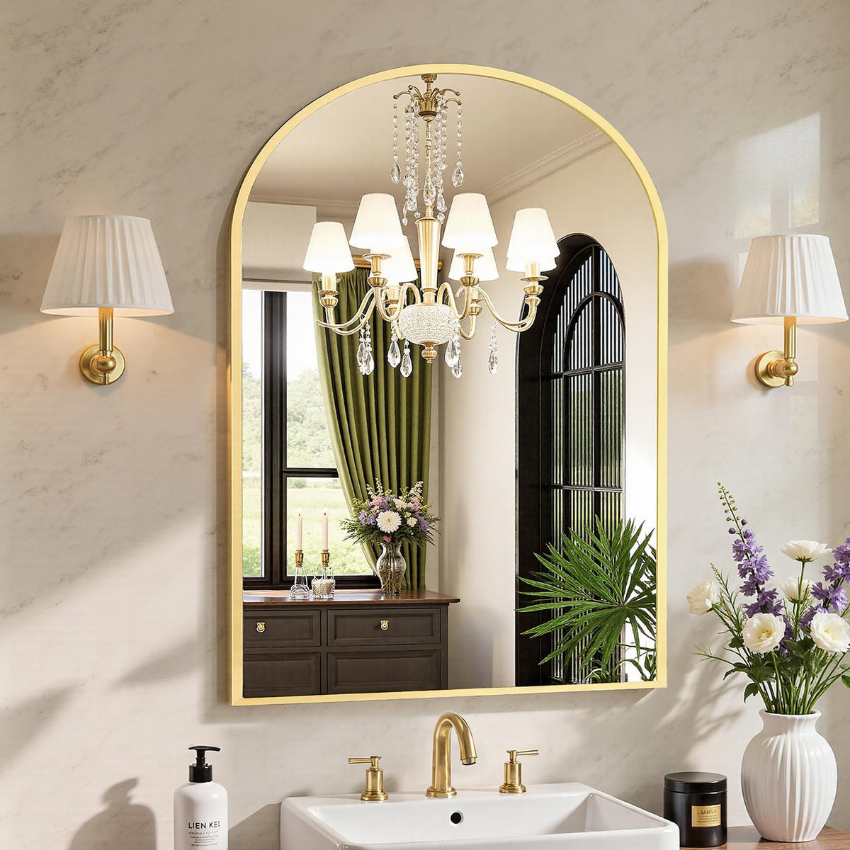 Sweetcrispy 24"x 36" Arched Gold Bathroom Mirrors for Wall