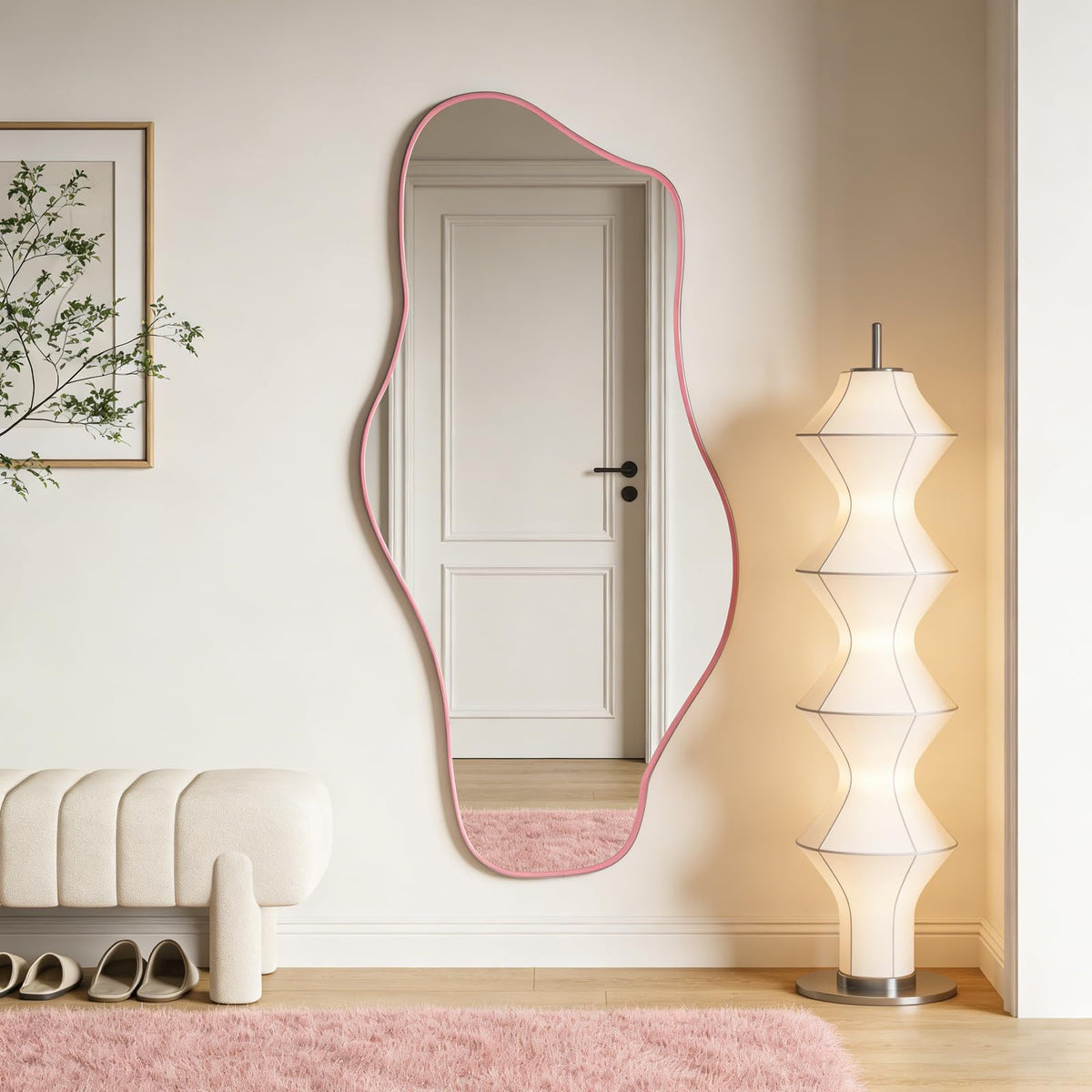 67"x31" Irregular Full Length Mirror, Abstract Frameless Mirror