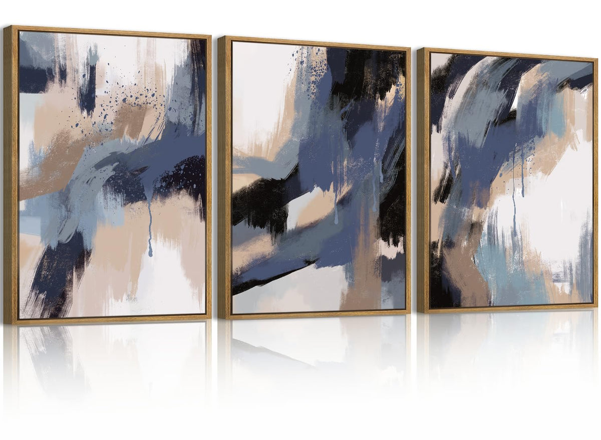 BINCUE Neutral Abstract Wall Art Beige Large Wall Decor Boho Mid Century Modern Artwork Art Print for Living Room Bedroom Office 24"x36" Set of 3 Gift
