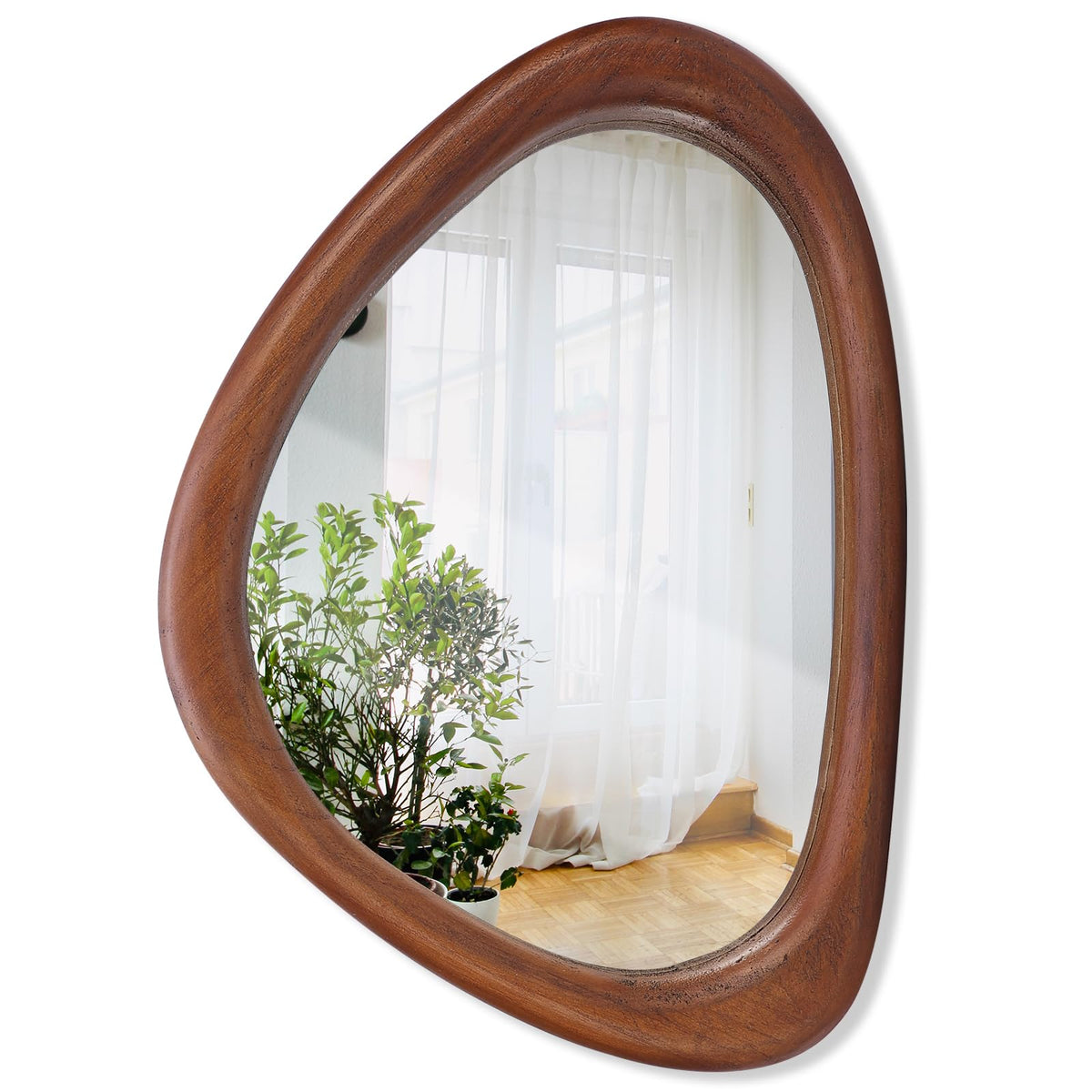 Irregular Wall Mirror, 15*10in Asymmetrical Wood Mirrors, Small Wall Mirror
