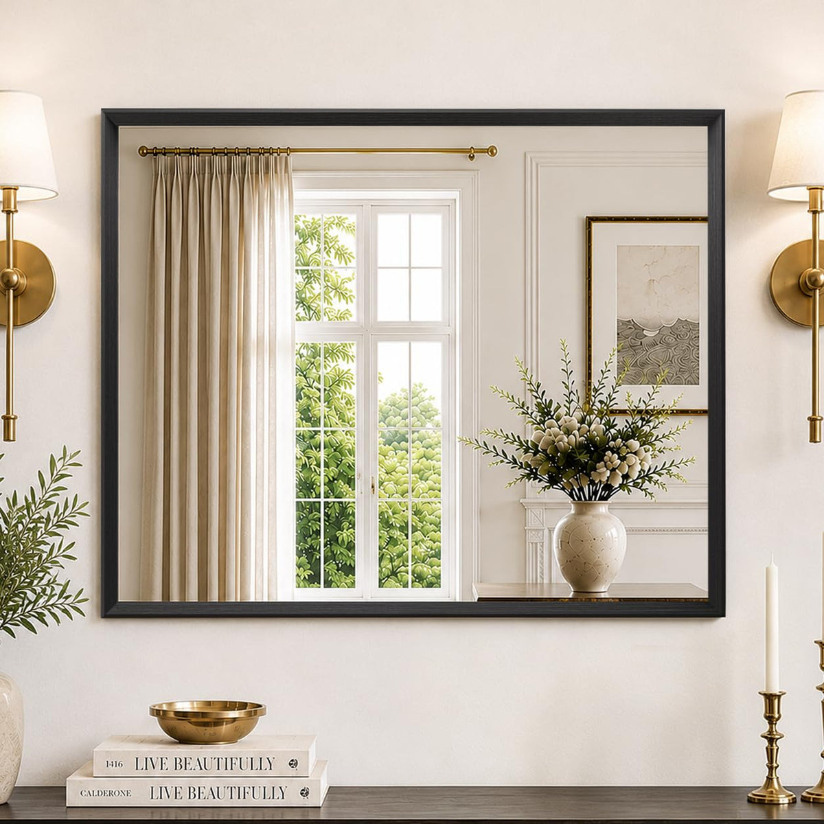 JISOSO 22x30 Inch Black Bathroom Mirror Metal Framed