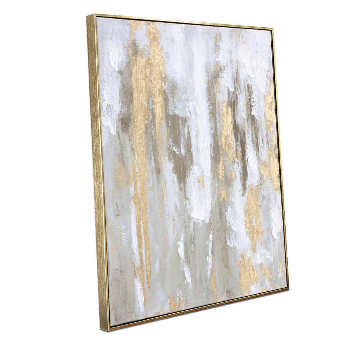 Zessonic Gold and Neutral Abstract Hand-Applied Brush Wall Art,20"x28"x2