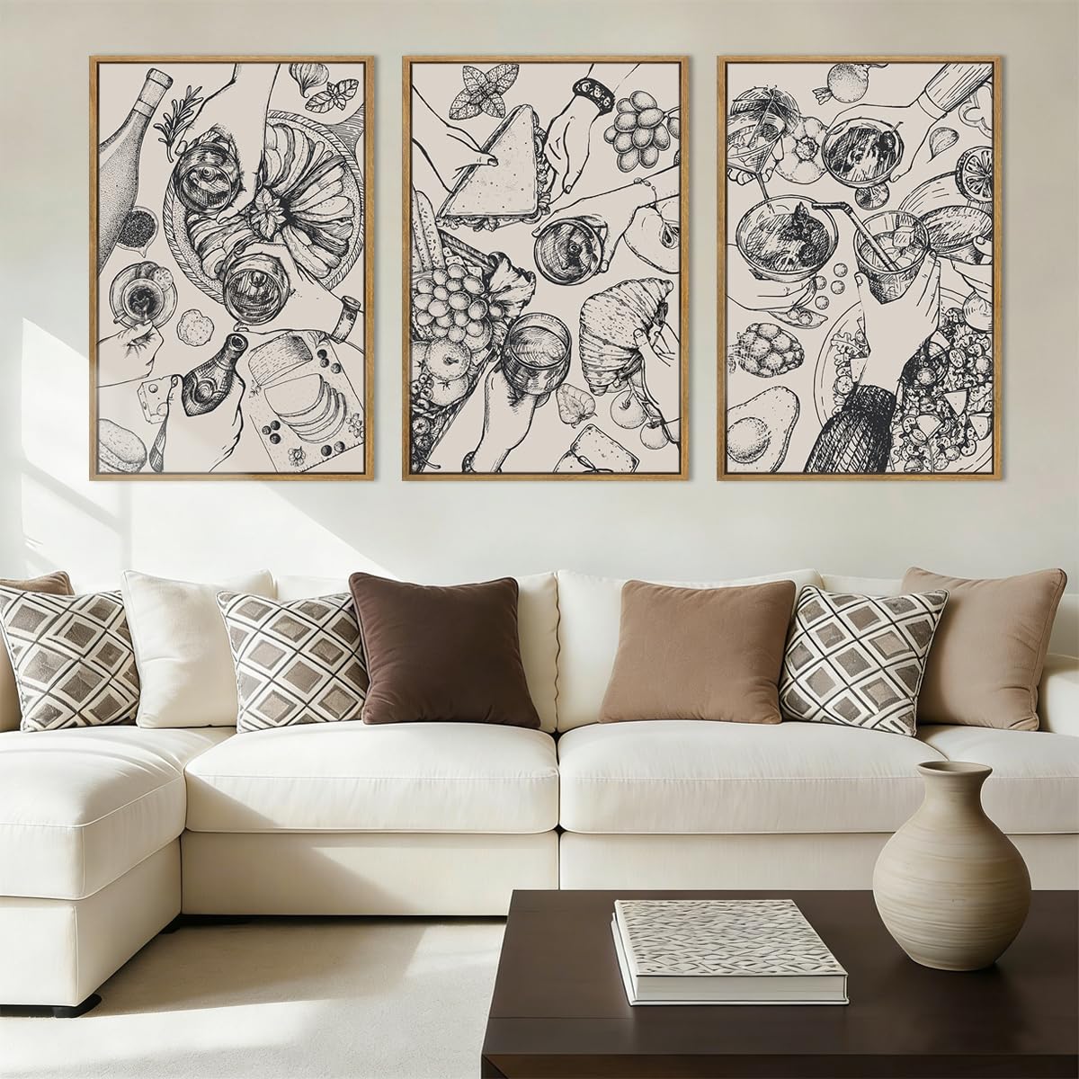 BINCUE Neutral Abstract Wall Art Beige Large Wall Decor Boho Mid Century Modern Artwork Art Print for Living Room Bedroom Office 24"x36" Set of 3 Gift