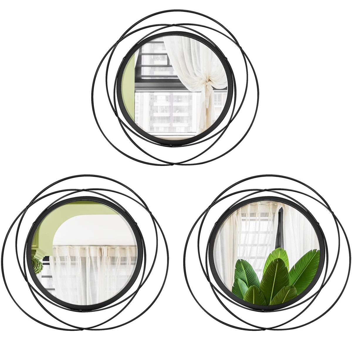 3 Set Sunburst Round Mirrors for Wall Decor Bedroom Bathroom