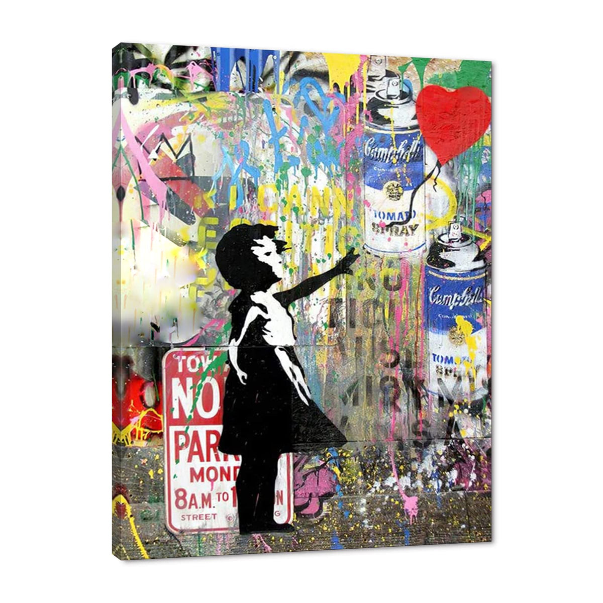 Banksy Wall Art Graffiti Street Giclee Canvas Paintings Poster and Prints Kid Wall Pictures girl Figure Street Picture Artwork Modern Framed Art for Home Wall Decor 24”Wx36”H